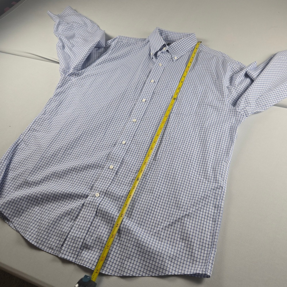 Jos A Bank Traveler Traditional Fit Blue Check Dress Shirt Men's 17 34 Cotton - Picture 7 of 8